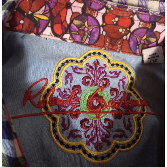 Robert Graham Shirt Men's Large Purple‎ Black Gingham Button Front - Picture 6 of 9